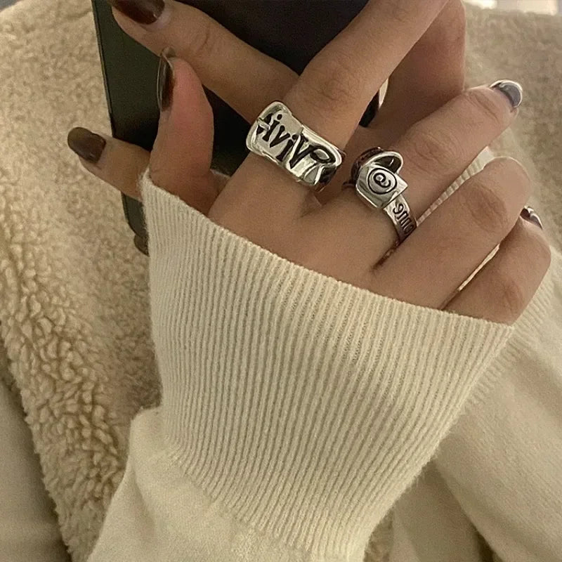 Personalized Girls' Open Ring Korean Version Retro Trend English Letter Versatile Y2k Accessories Party Jewelry Gifts 1/2pc Vera Lux