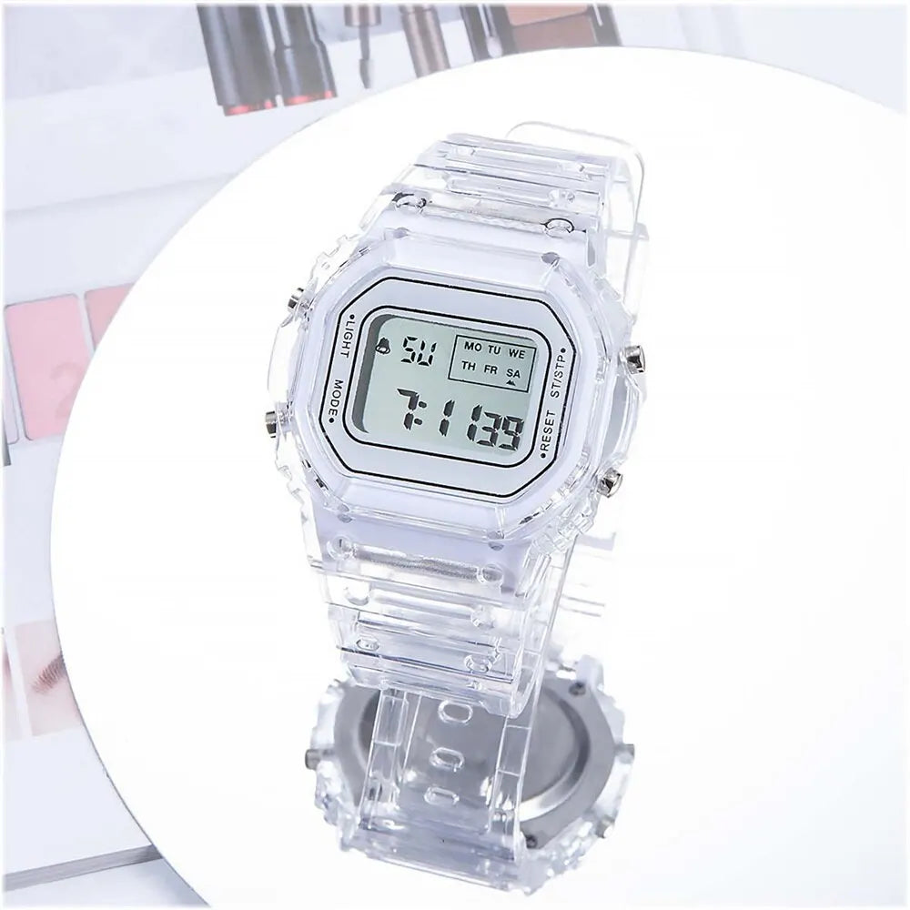 Sports Electronic Watch Men and Women Square Junior High School High School Students White LED Digital Watches Vera Lux