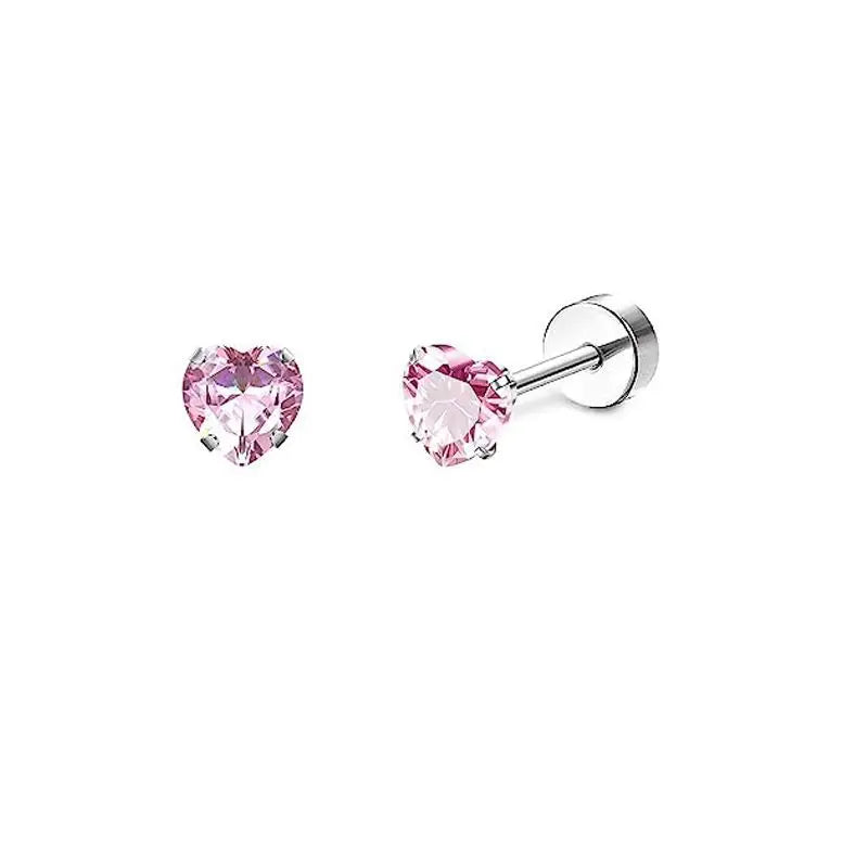 2PCS/Set Stainless Steel Heart Moon Earbone Stud Screw Ball Stud Earrings for Women Fashion Ear Tragus Cartilage Body Piercing Vera Lux