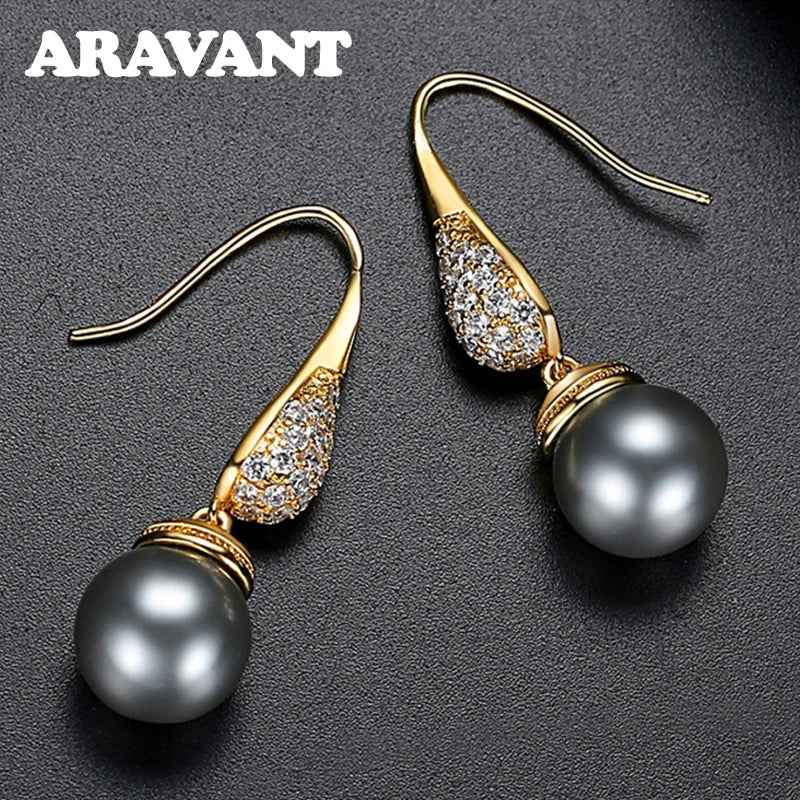 Aravant 925 Silver 18K Gold Water Drop Black Pearl Earring For Women Fashion Jewelry Vera Lux
