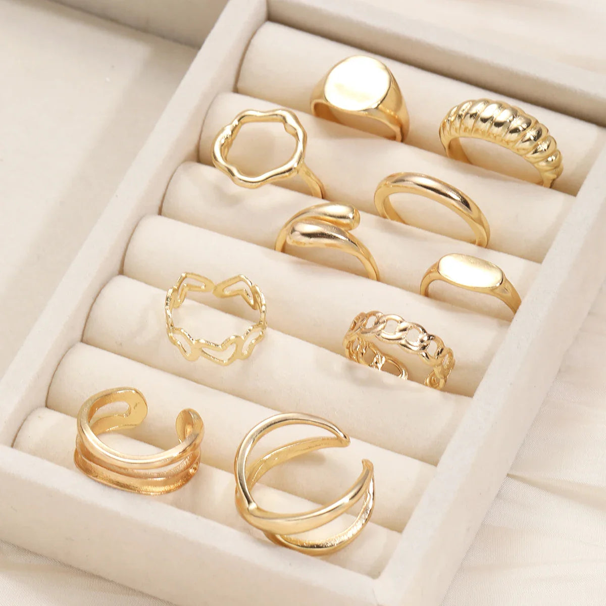 14Pcs/Set Vintage Smooth Open Rings Set for Women Geometric Creative Irregular Gold Color Finger Rings Trendy Daily Jewelry Gift Vera Lux