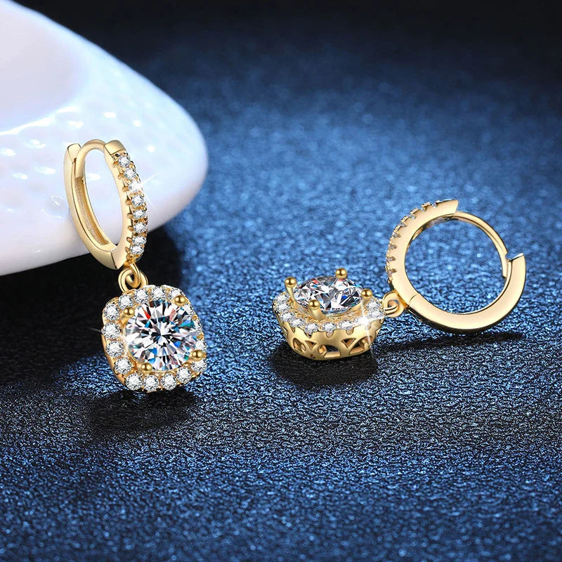 NeeTim 1ct Moissanite Drop Earrings S925 Sterling Silver with Gold Plated Wedding Jewelry With Certificate Hoop Dangle Earrings Vera Lux