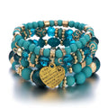 4Pcs Boho Crystal Beads Chain Bracelet Set For Women Vintage Heart Charm Elastic Bangle Female Fashion Party Jewelry Vera Lux