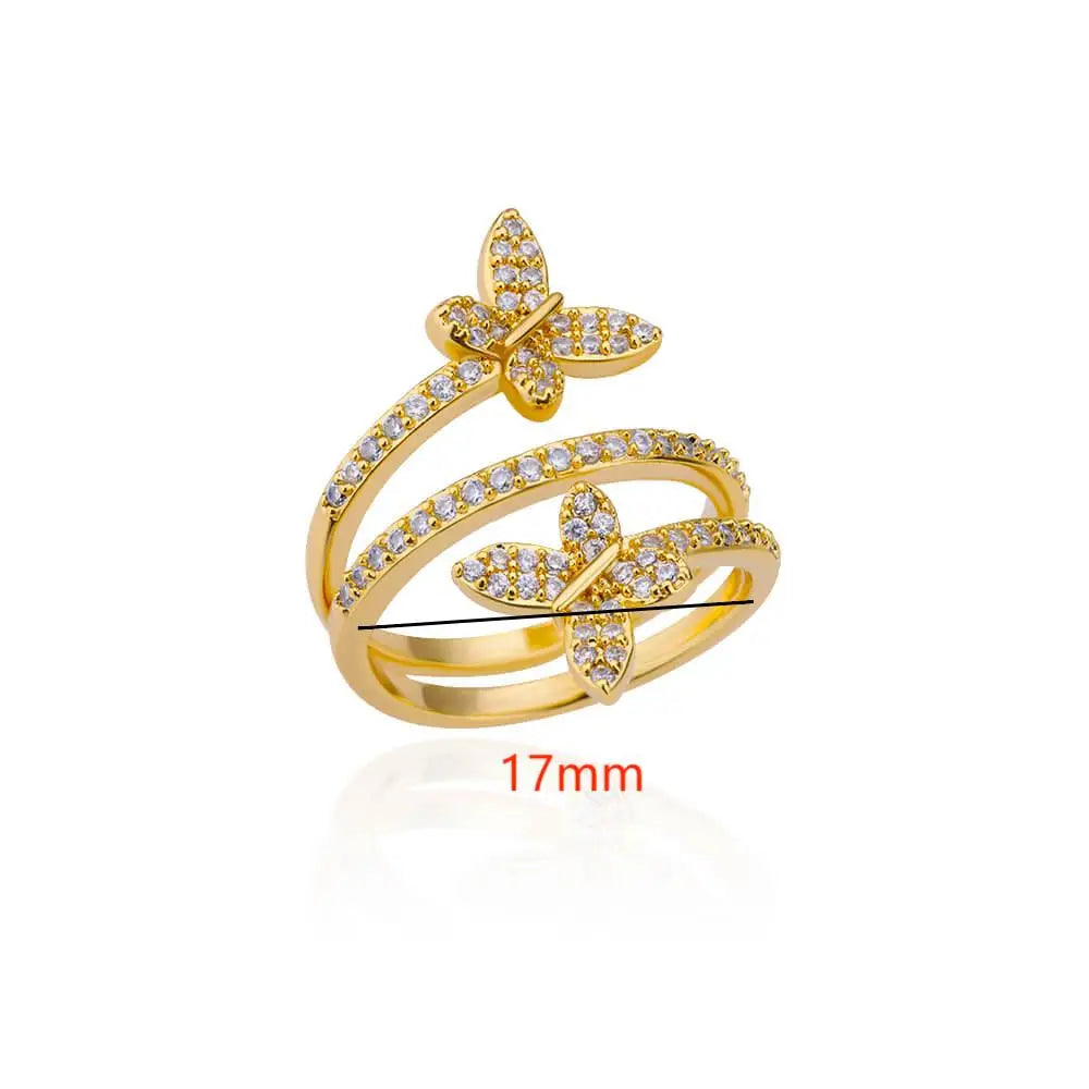Zircon Double Butterfly Rings For Women Stainless Steel Gold Color Open Multilayer Ring Fashion Wedding Party Jewelry 2024 New Vera Lux