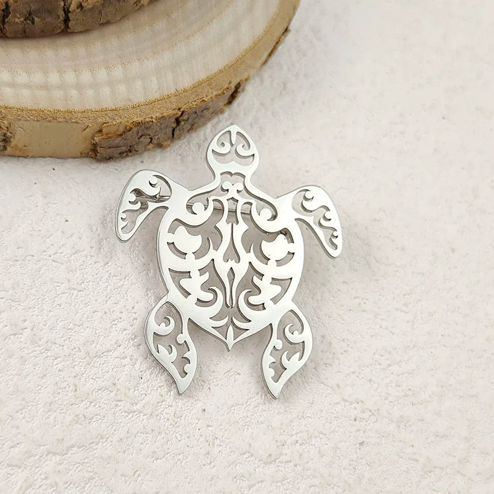 Creative punk style hollow fun turtle stainless steel gold-plated 18K brooch, black suit accessories, wedding matching set Vera Lux