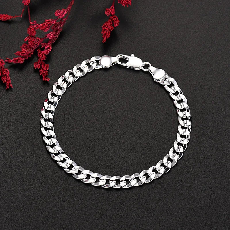 Hot high quality 925 Sterling silver charm 7MM Chain bracelets neckalces jewelry set for man women fashion Party wedding gifts Vera Lux