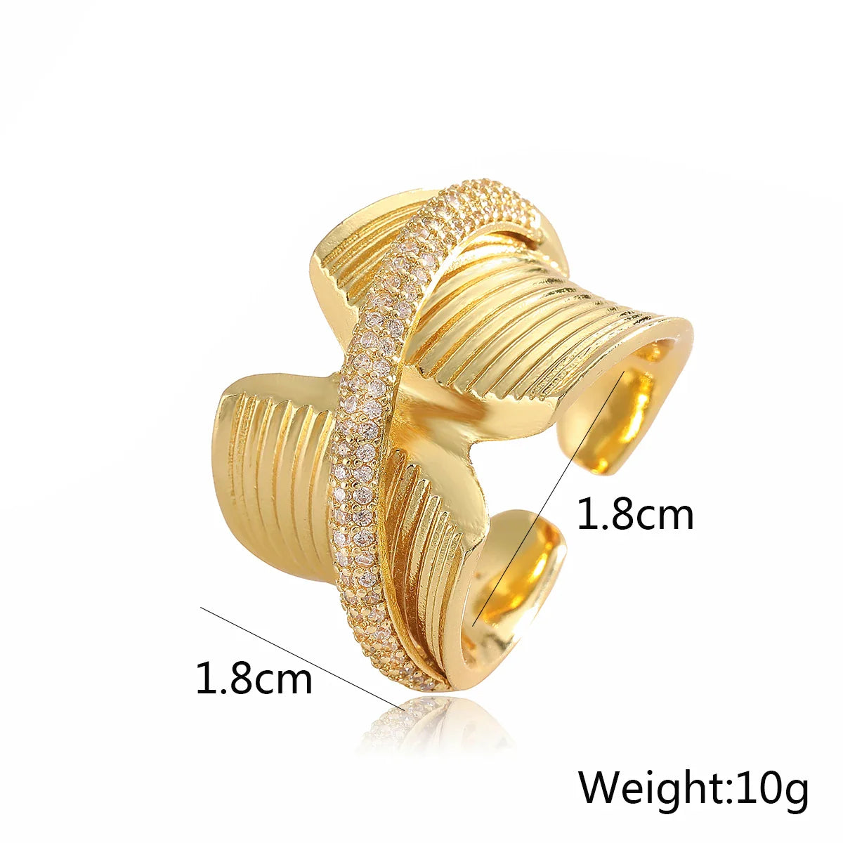 NEWBUY Luxury AAA Cubic Zirconia Inlay Copper Wedding Jewelry Gold Color Statement Geometric Shape Open Design Rings For Women Vera Lux