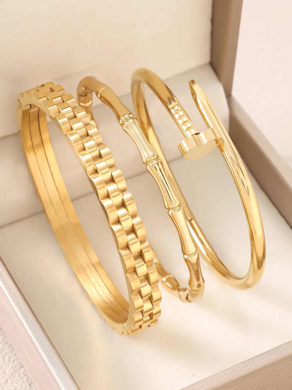 1pc 18K Gold Plated Stainless Steel Stackable Bracelet With Chain And Clover Design, Fashion Style For Women, Suitable For Casua Vera Lux