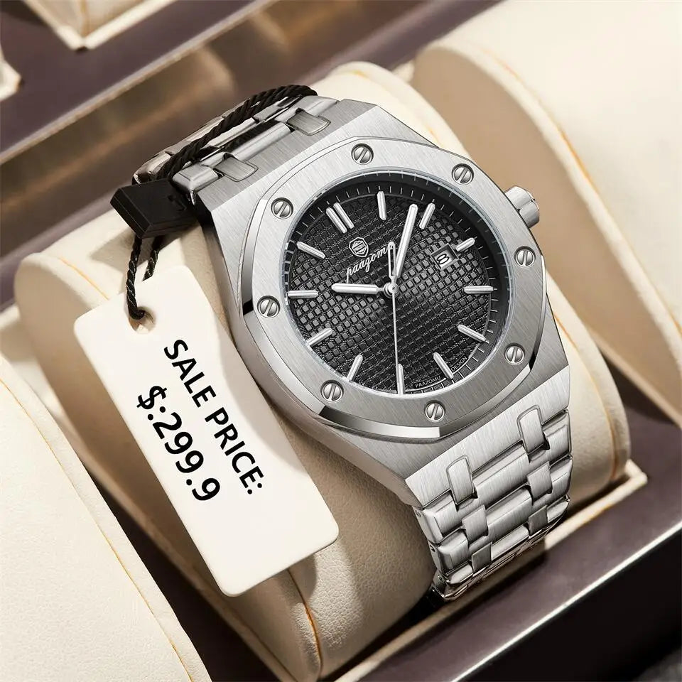 PAAZOMU Luxury Watches For Men Stainless Steel Waterproof Luminous Man Watch Date Week Fashion Casual Men's Quartz Watch Reloj Vera Lux