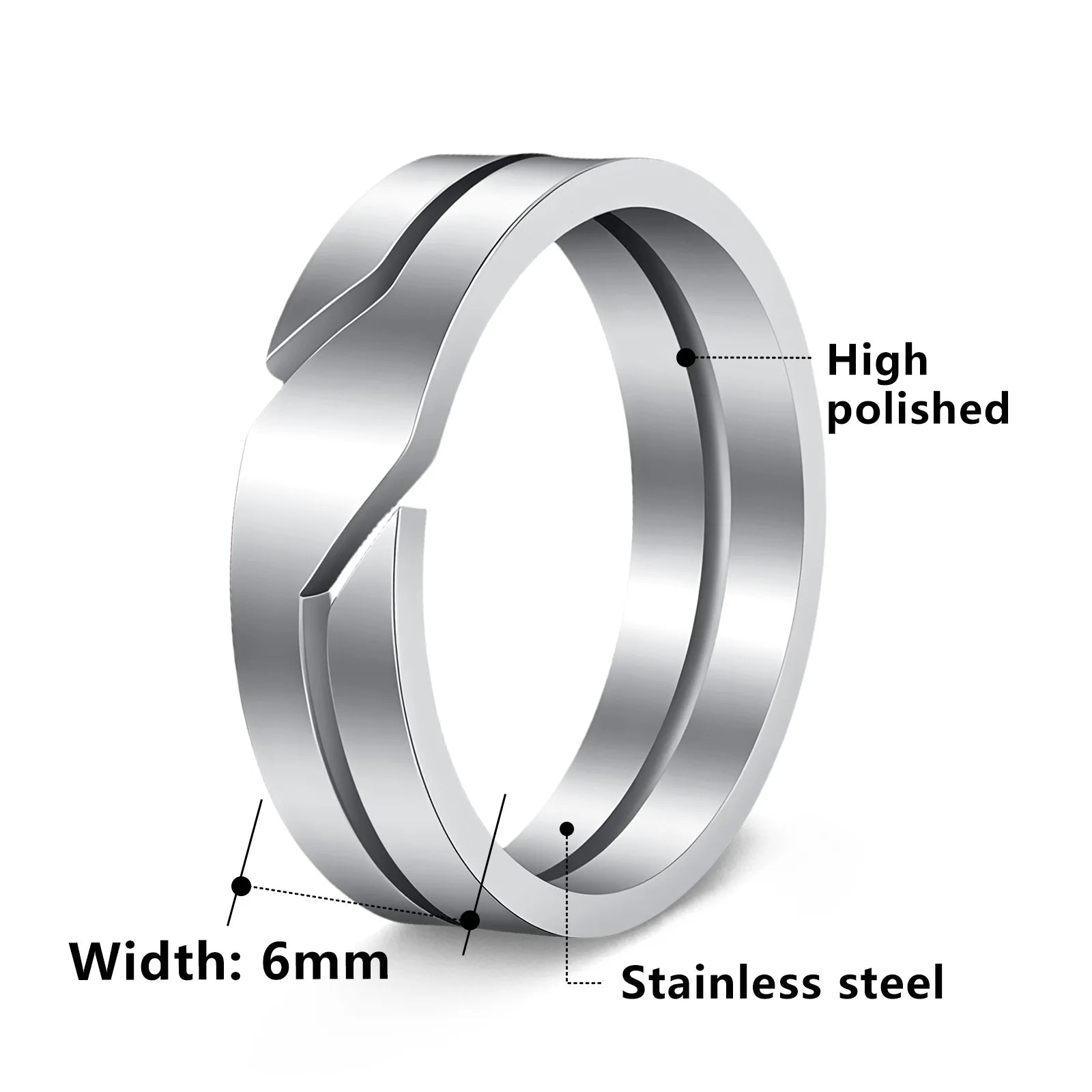 Kissmoon Minimalist Fashion Geometric Slanted Notch Couple Stainless Steel Ring for Men Women Wedding Band Party Jewelry Gifts Vera Lux