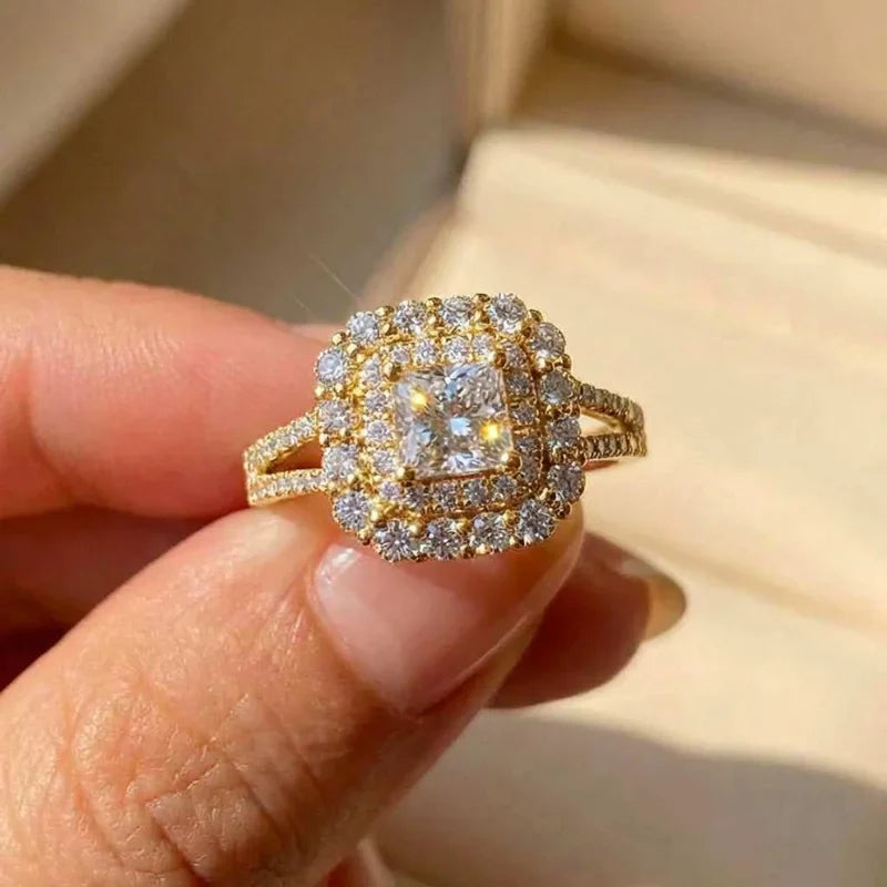 925 Sterling Silve Fashion Square Flashing Ring Geometric Luxury Inlaid AAA Cubic Zirconia Wedding Accessories Women Jewelry Vera Lux