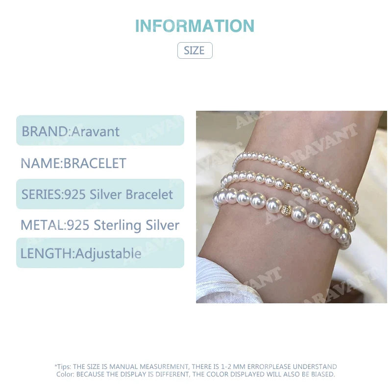 Aravant 925 Silver 3mm/4mm/6mm/8mm Pearl Bracelets Chains For Women Wedding Fashion Jewelry Vera Lux