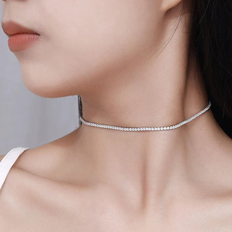 NeeTim 2mm D Color All Moissanite Tennis Necklace for Women Adjustable Choker Chain 925 Sterling Silver with Gold Plated Jewelry Vera Lux