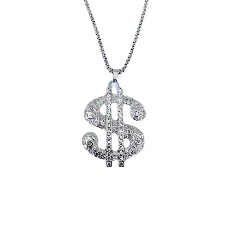 1pcs Creative Dollar Necklace Pendant Exaggeration Diamond S$ Pendant Necklace Male Hip Hop Personality Pendant Sweater Chain Vera Lux
