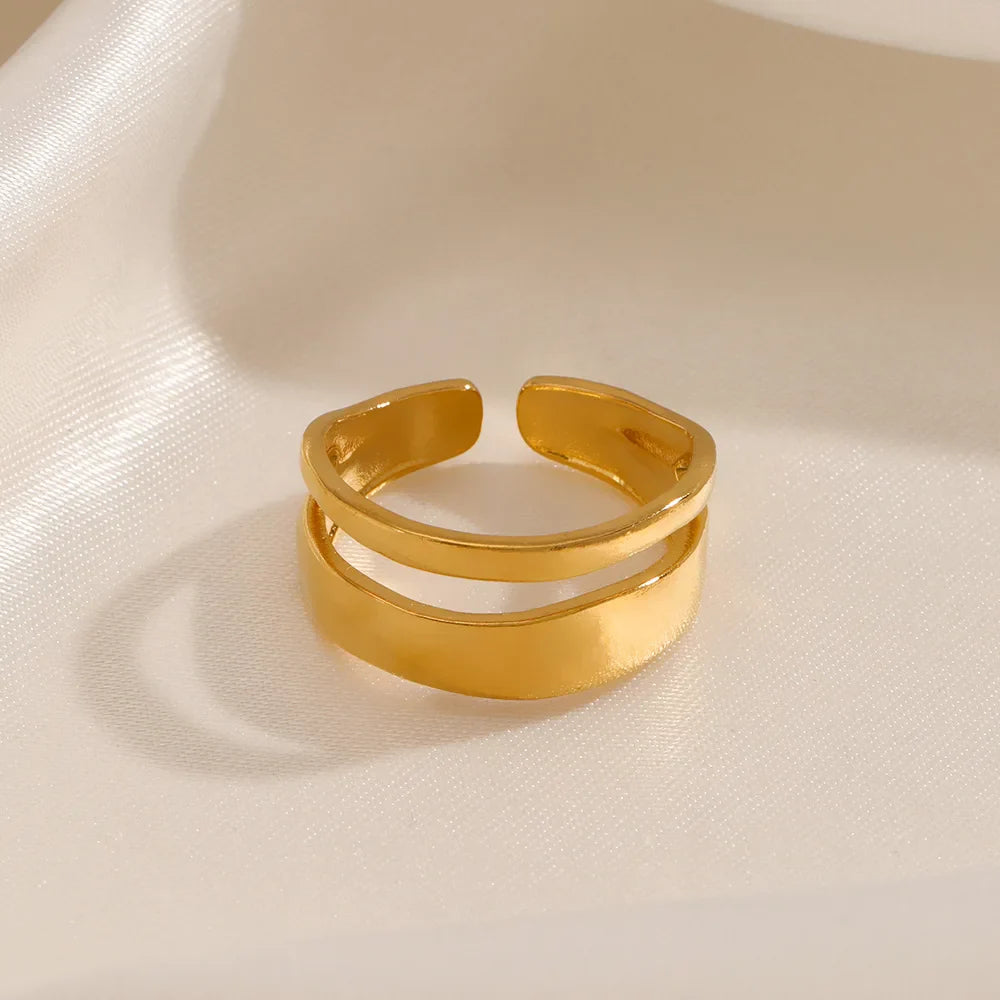 Stainless Steel Irregular Geometric Open Rings for Women Gold Color Texture Couple Wedding Ring Trendy Elegant Aesthetic Jewelry Vera Lux