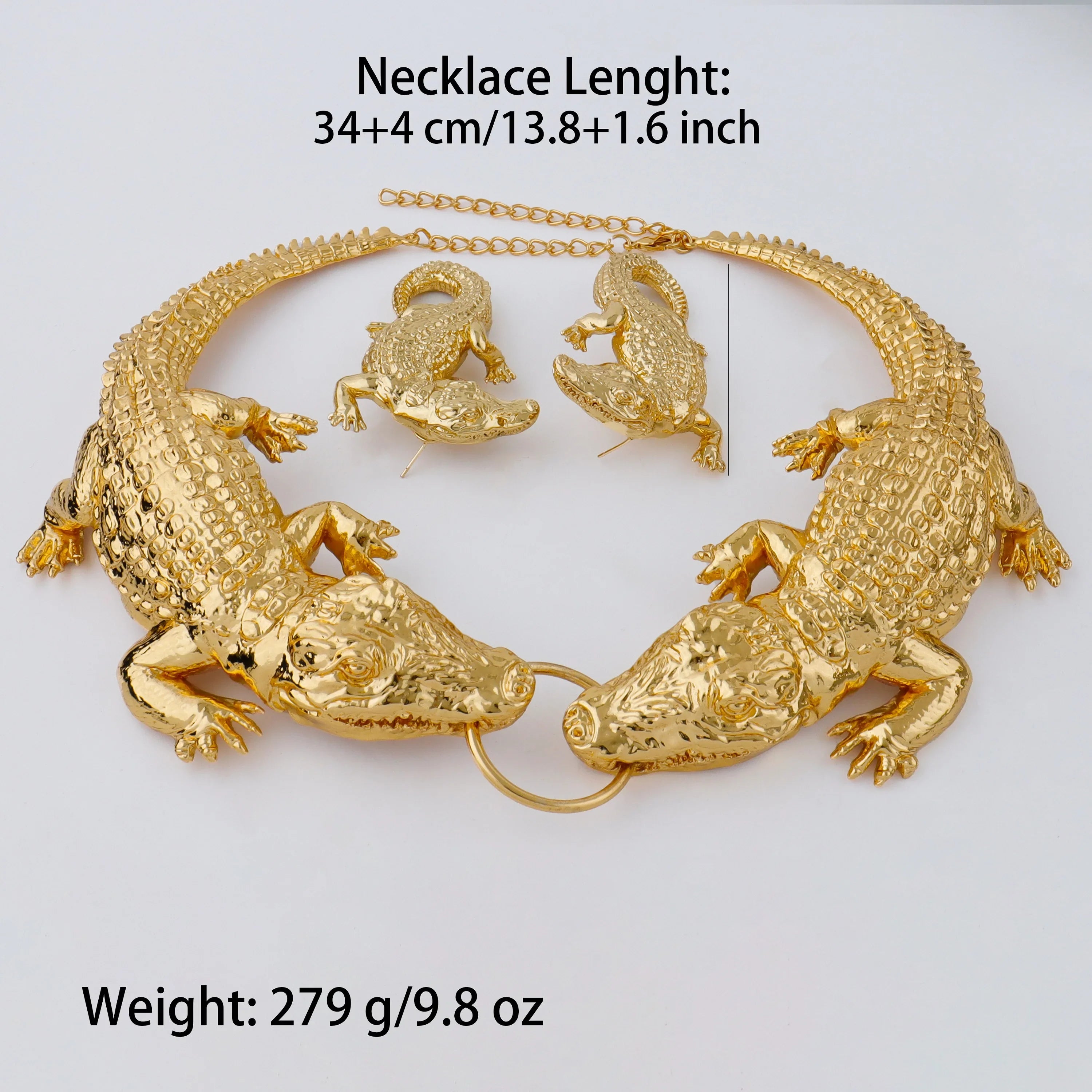 African Large Crocodile Jewelry Set for Women Lady Big Necklace Arab Gold Color Earrings Bracelet Bride Wife Anniversary Gift Vera Lux