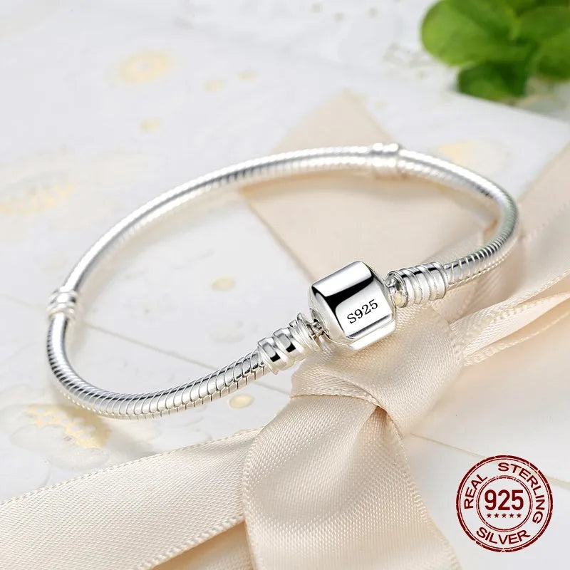 Handmade Original Fine Jewelry 925 Sterling Silver Charm Bracelet Soft Smooth Snake Bone Bracelets for Women Vera Lux