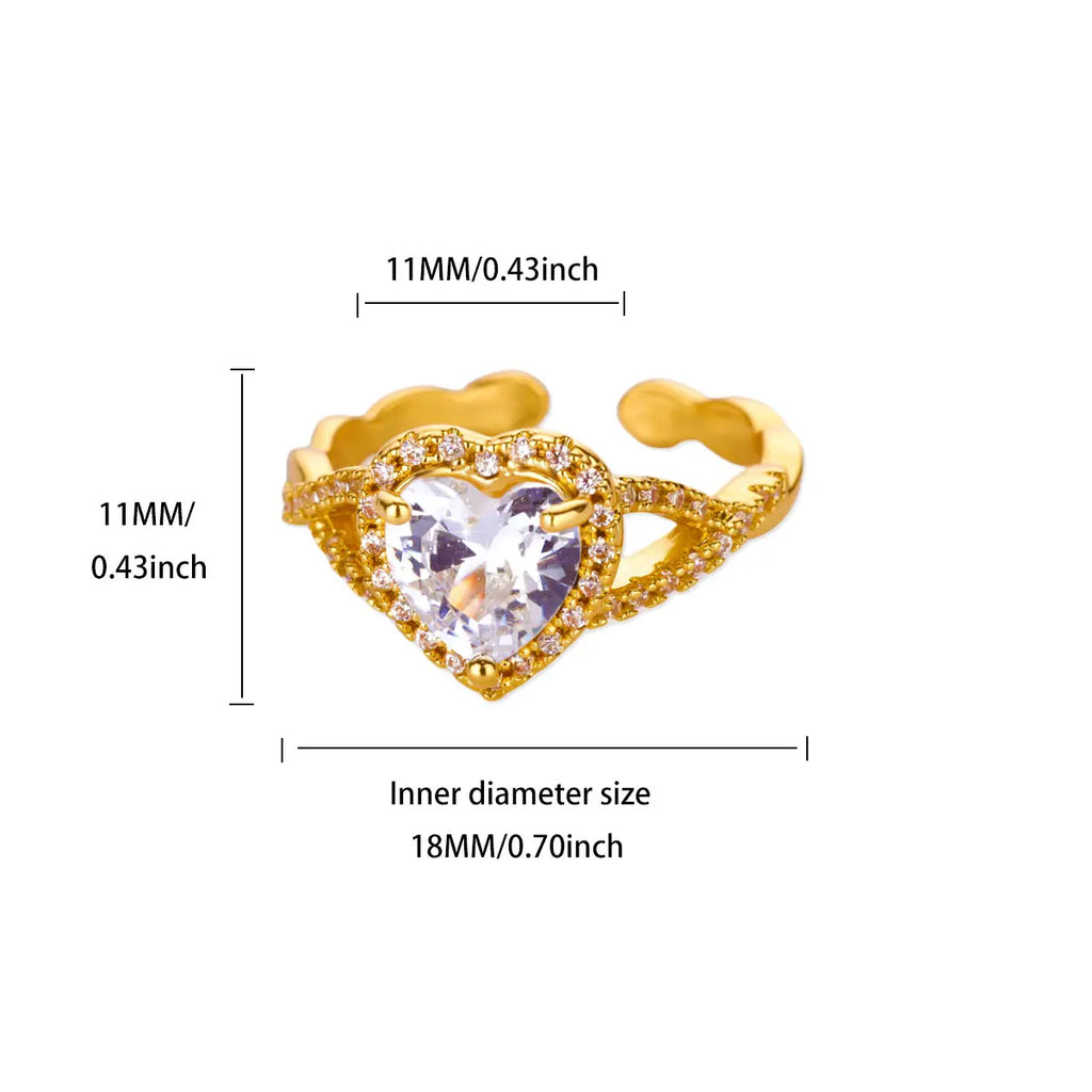 Punk Red Zircon Heart Rings for Women Stainless Steel Gold Color Cheap Open Ring 2025 New Fashion Wedding Couple Jewelry Gift Vera Lux