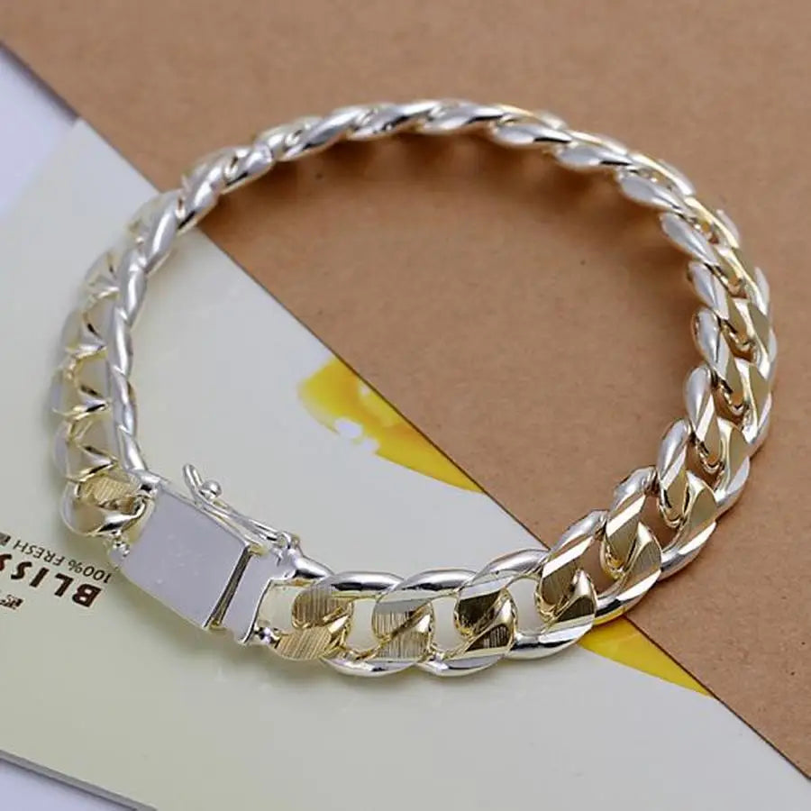 925 Sterling Silver Solid 8/10mm chain Bracelet men women Chain noble wedding Jewelry fashion charms party birthday gift Vera Lux