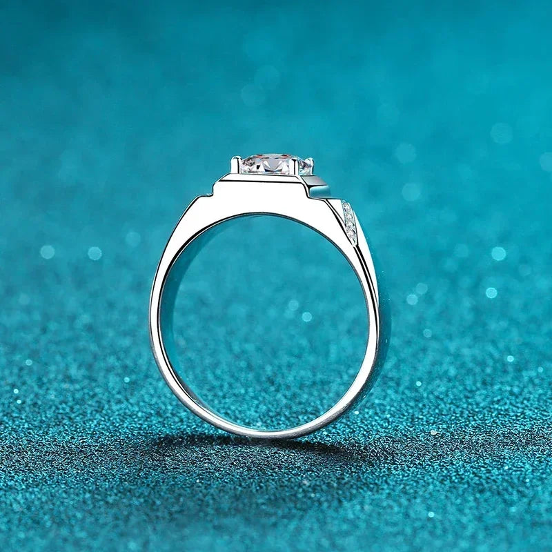 NeeTim 1ct 2ct D VVS1 Moissanite Ring For Men 925 Sterling Silver with Gold Plated Engagement Wedding Band Lab Diamond Man Rings Vera Lux