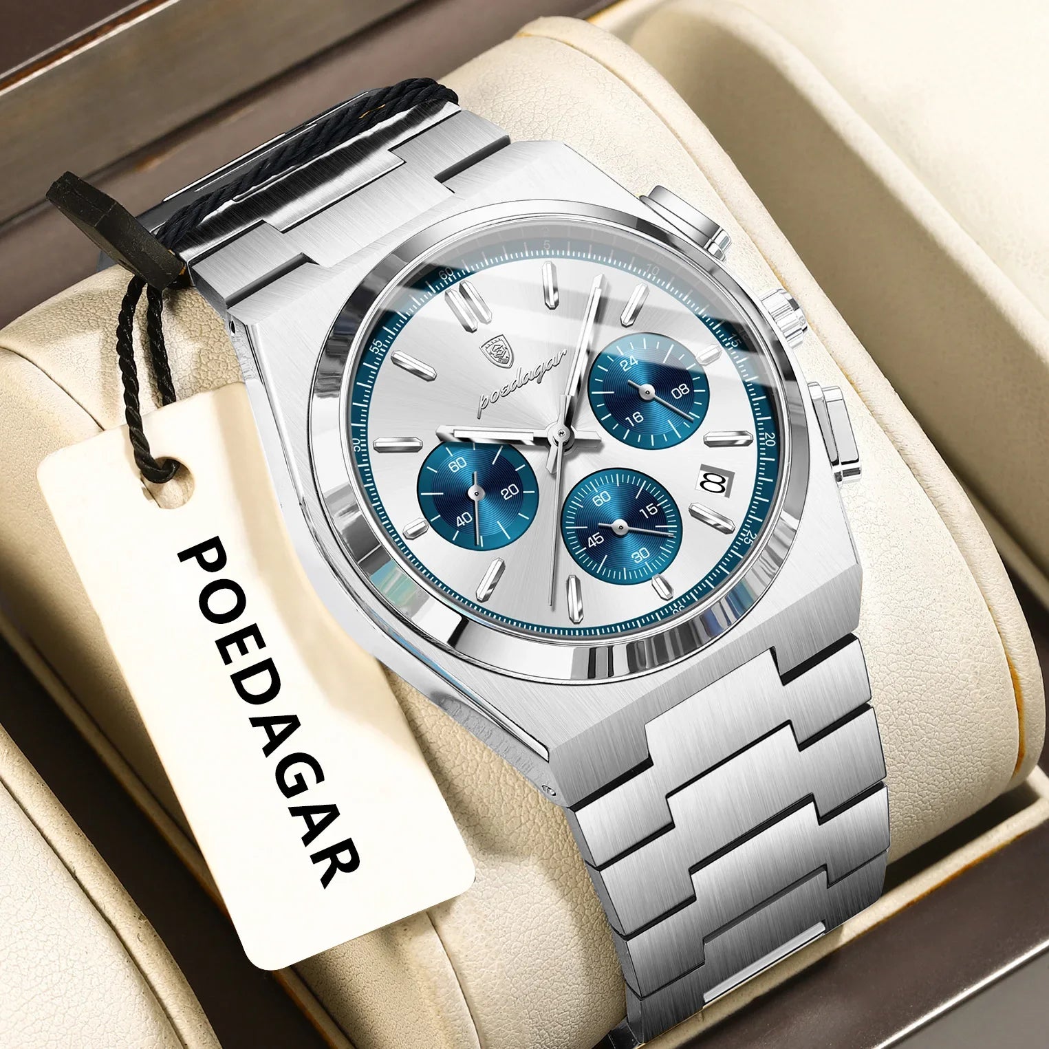 POEDAGAR Luxury Man Watch Chronograph Date Stainless Steel Sport Men Wristwatch Waterproof Luminous Fashion Quartz Men's Watches Vera Lux