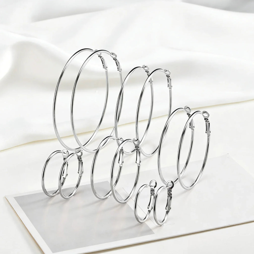 Classic Stainless Steel Big Circle Hoop Huggie Earrings for Women, 25mm/30mm/40mm/50mm/60mm/70mm Vera Lux