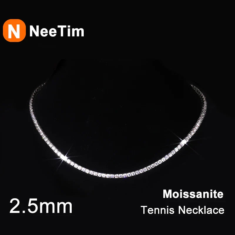 NeeTim 2.5mm Full Moissanite Tennis Necklace 925 Sterling Silver with Gold Plated Necklaces Neck Chain Fine Jewelry for Women Vera Lux