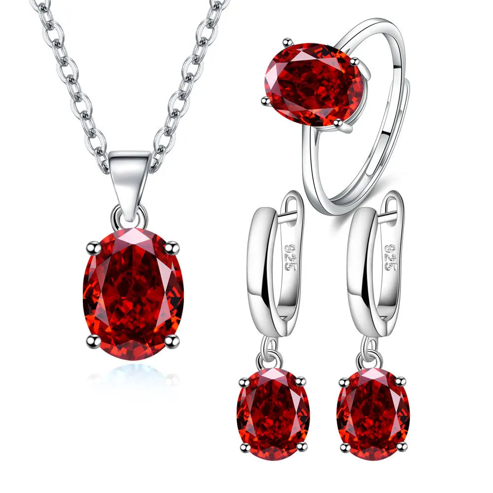 925 Sterling Silver Elegant Women's Jewelry Sets Ellipse Zircon Ring Necklace Earrings Accessories Juwellery Argent 925 Vera Lux