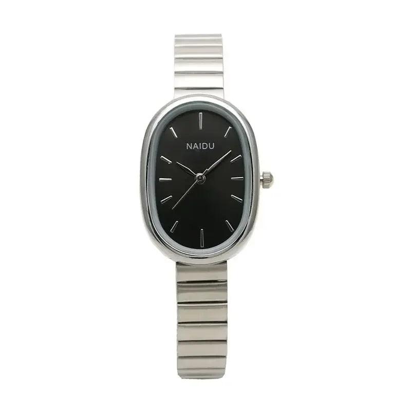 Oval Small Dial Women Quartz Watch Stainless Steel Bamboo Strap Girl Student Leisure Fashion Luxury Gift Wristwatch Dropshipping Vera Lux