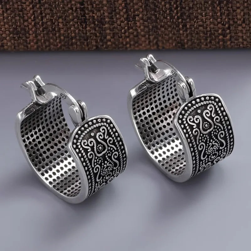 925 Sterling Silver Texture Flower Earrings For Women Gothic Trendy Simple Retro Earring Jewelry Party Accessories Vera Lux