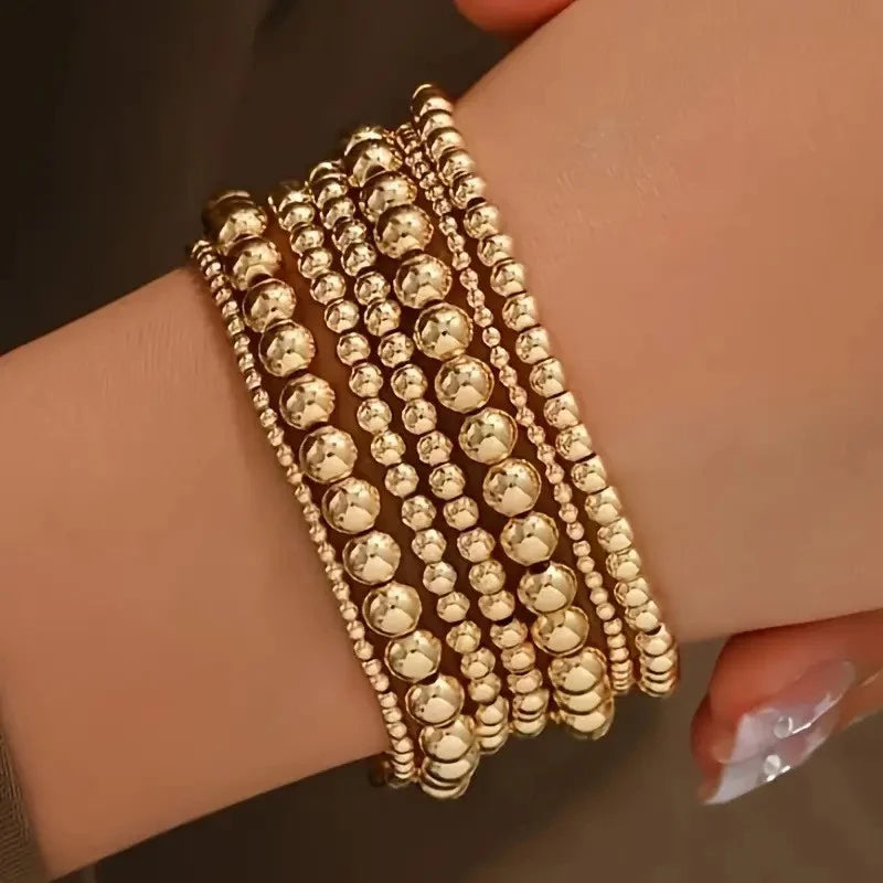 7 Pcs/Set Vintage Handmade Gold Color Beads Bracelets Set Stretch Women Trendy Bracelets Fshion Girls Party Boho Jewelry Gifts Vera Lux