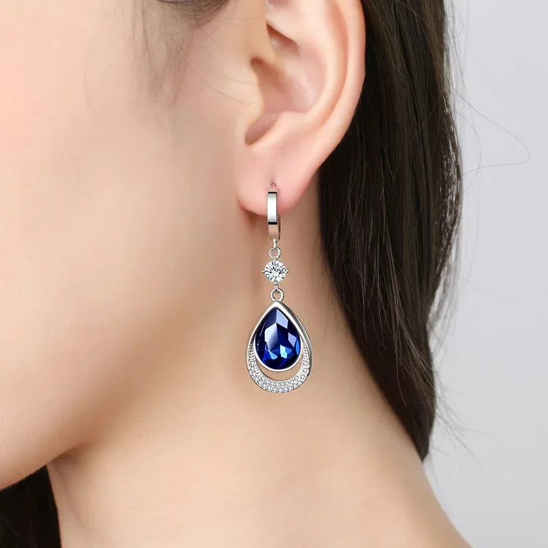 925 Sterling Silver Jewelry Oval Gemstones Water Drop Shaped Earrings for Women Emerald Sapphire Zircon Engagement Ear Drops Vera Lux