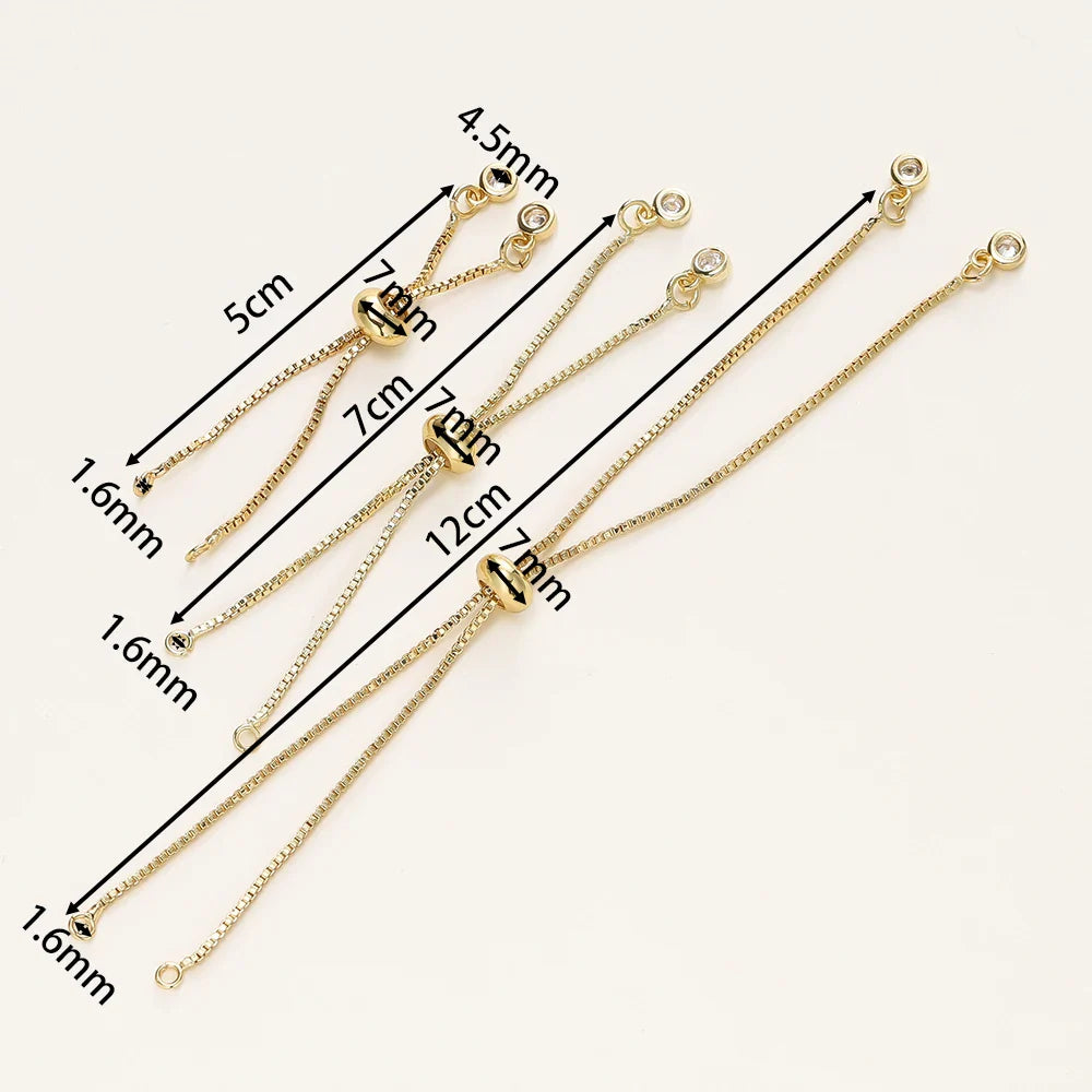 2/4pcs 5/7/12cm 14K/18K Gold Color Plated Brass Adjustable Slider Chains For DIY Bracelet Making Jewelry Making Accessories Vera Lux
