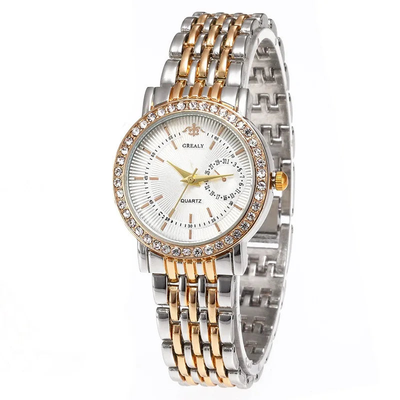 New Luxury Exquisite Women Quartz Watch Business Fashion Casual Round Rhinestone Quartz Watch Gift For Friends Family Relogio Vera Lux