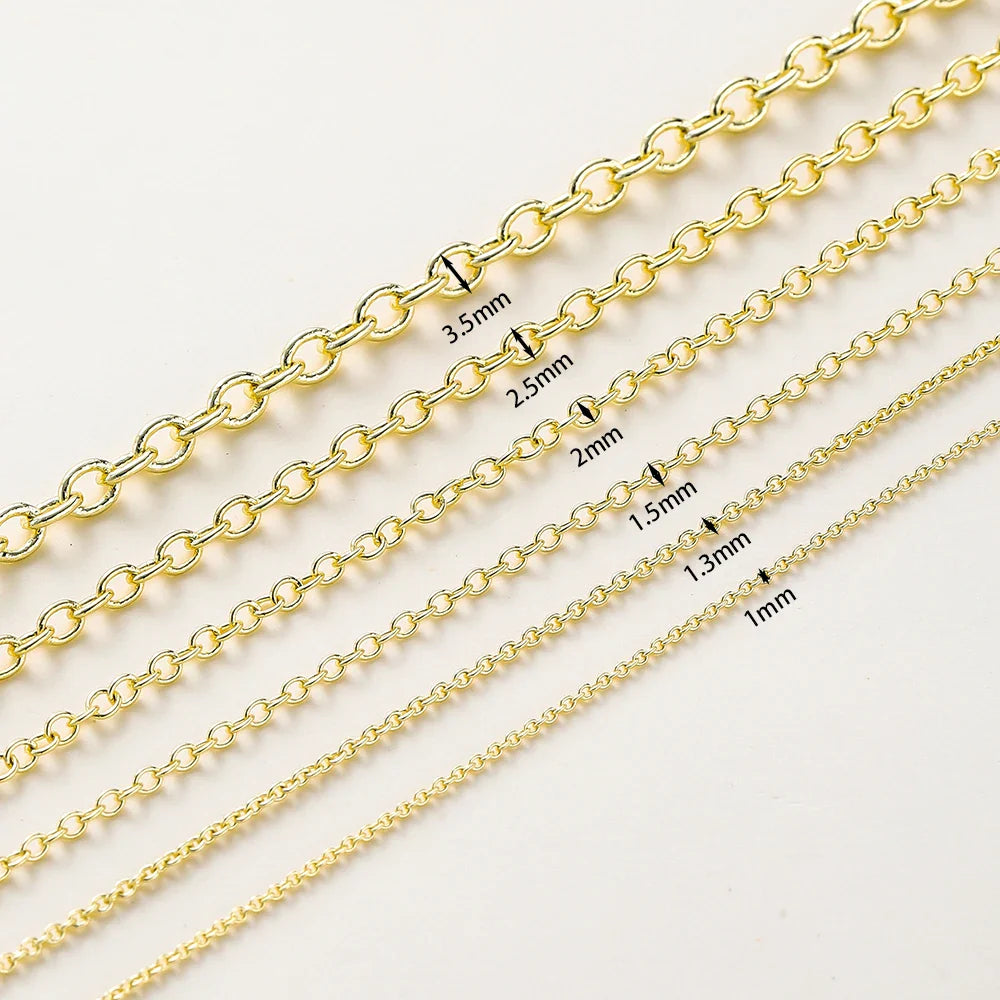 1Meter/lot 14K 18K Gold Plated Brass Metal Round Link Cable Chains DIY Jewelry Making Chain For Needlework Jewelry Accessories Vera Lux
