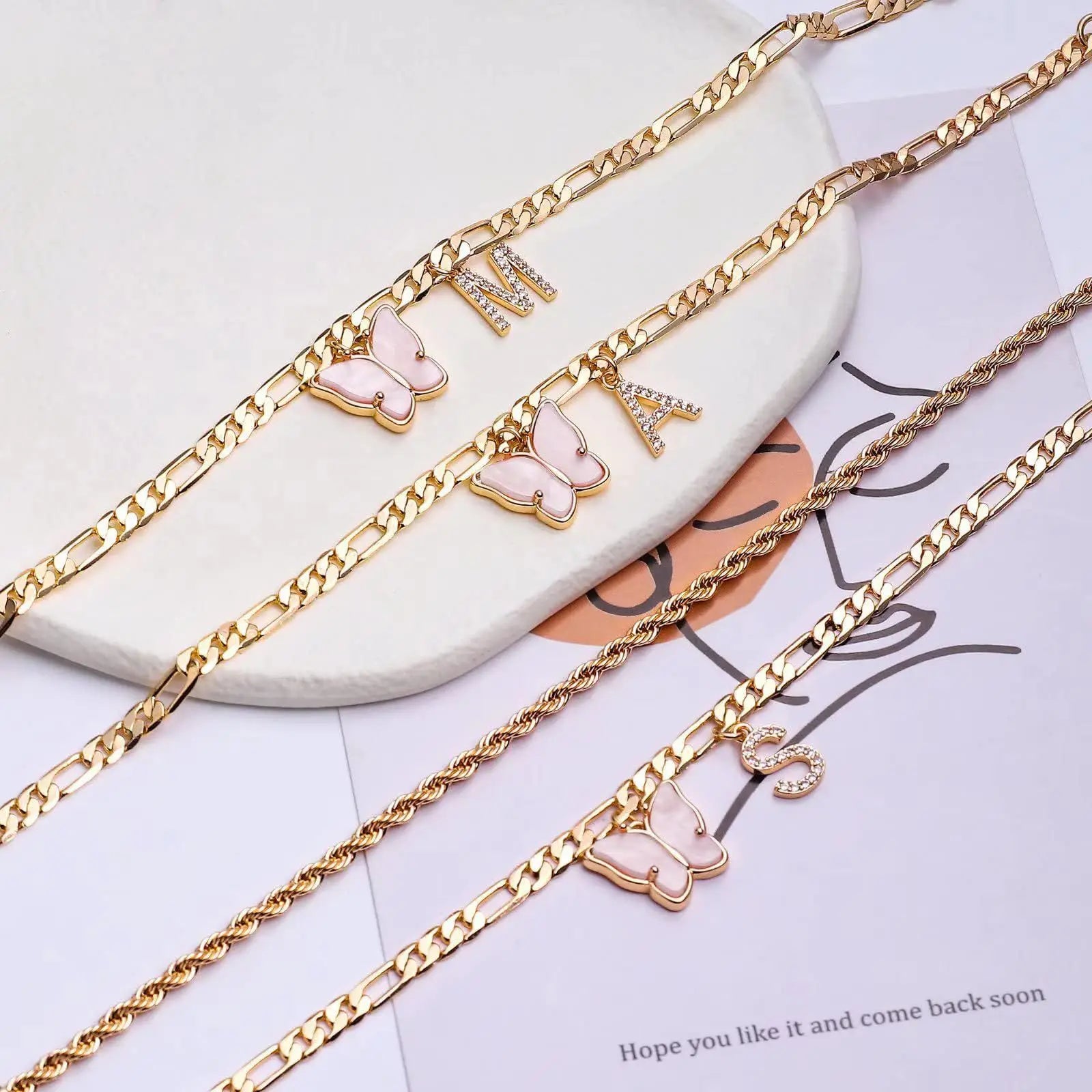 2Pcs Stainless Steel Initial Anklet Set For Women 26 Letter Acrylic Butterfly Charm Chain On Foot Summer Ankle Bracelet Jewelry Vera Lux