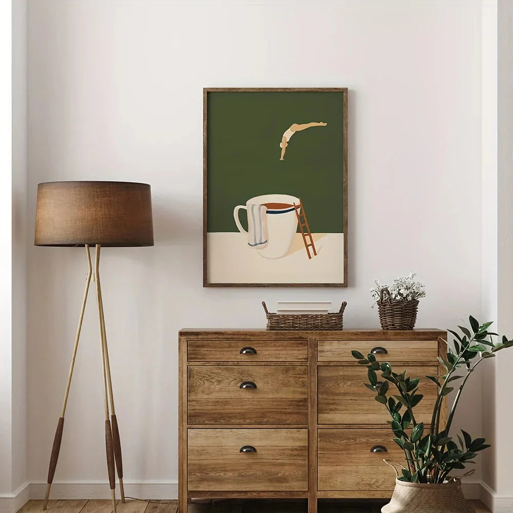Retro Coffee Diving Poster Canvas Wall Art | Good Morning Coffee Print Econic Blanks
