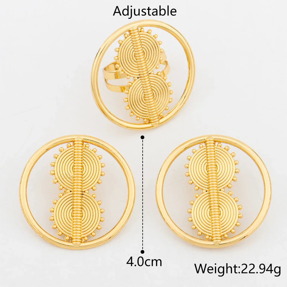 Trend Gold Color Earrings Jewelry Set for Women Hollow Design Clip Earrings with Finger Ring Daily Wear for Party Accessories Vera Lux