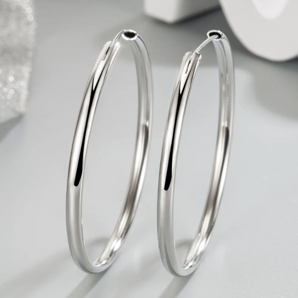 925 Sterling Silver 3MM Thick 3/4/5/6CM Hoops Earrings For Women Wedding Luxury Jewelry Accessories 2024 Trend Jewellery Vera Lux