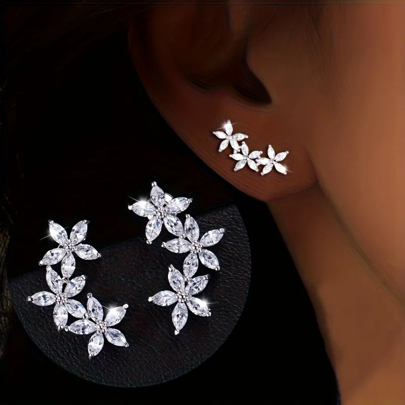 S925 silver sparkling five-petaled flower earrings elegant and fashionable wearable all year round  suitable for festive parties Vera Lux