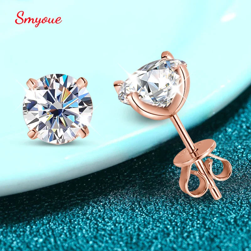 Smyoue 0.2-3CT Rose Gold Color Moissanite Stud Earrings for Women Sparkling Classic Wedding Lab Diamond Earring Pure 925 Silver Vera Lux