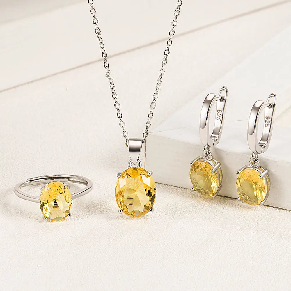 925 Sterling Silver Elegant Women's Jewelry Sets Ellipse Zircon Ring Necklace Earrings Accessories Juwellery Argent 925 Vera Lux