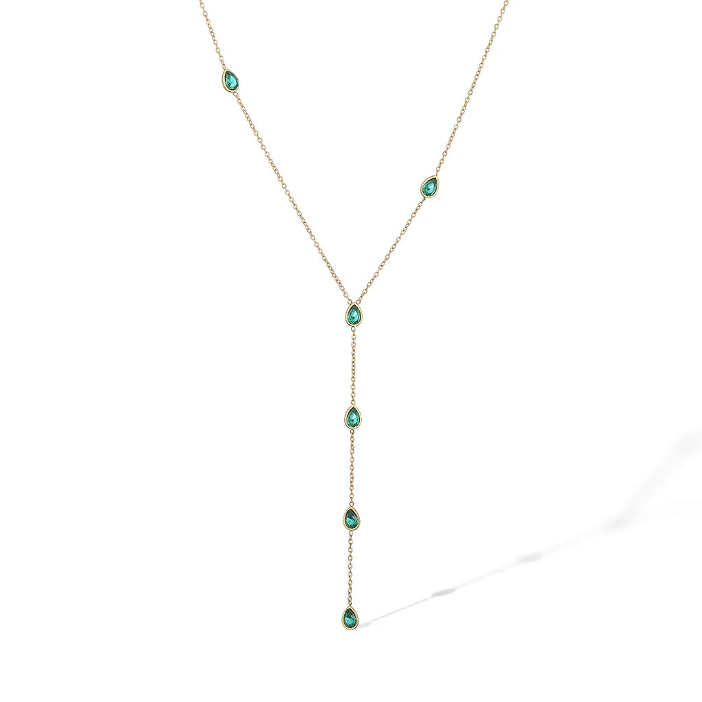NEWBUY Fashion Gold Color Stainless Steel Choker Necklaces For Women Delicate White/Green/Red CZ Zircon Inlay Jewelry Vera Lux