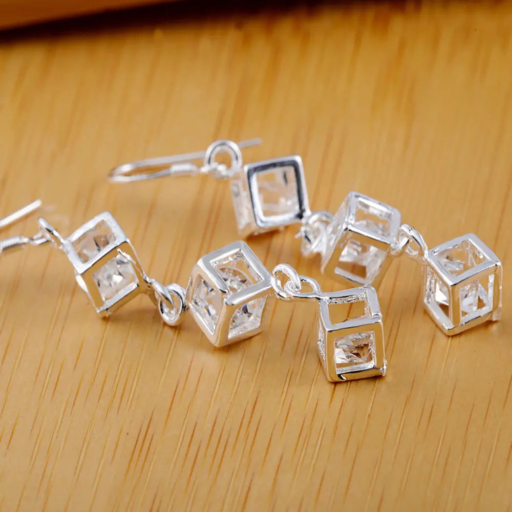 Hot Fine 925 Sterling Silver crystal lattice drop Earrings for Woman noble fashion party Jewelry Trendsetter Christmas Gifts Vera Lux