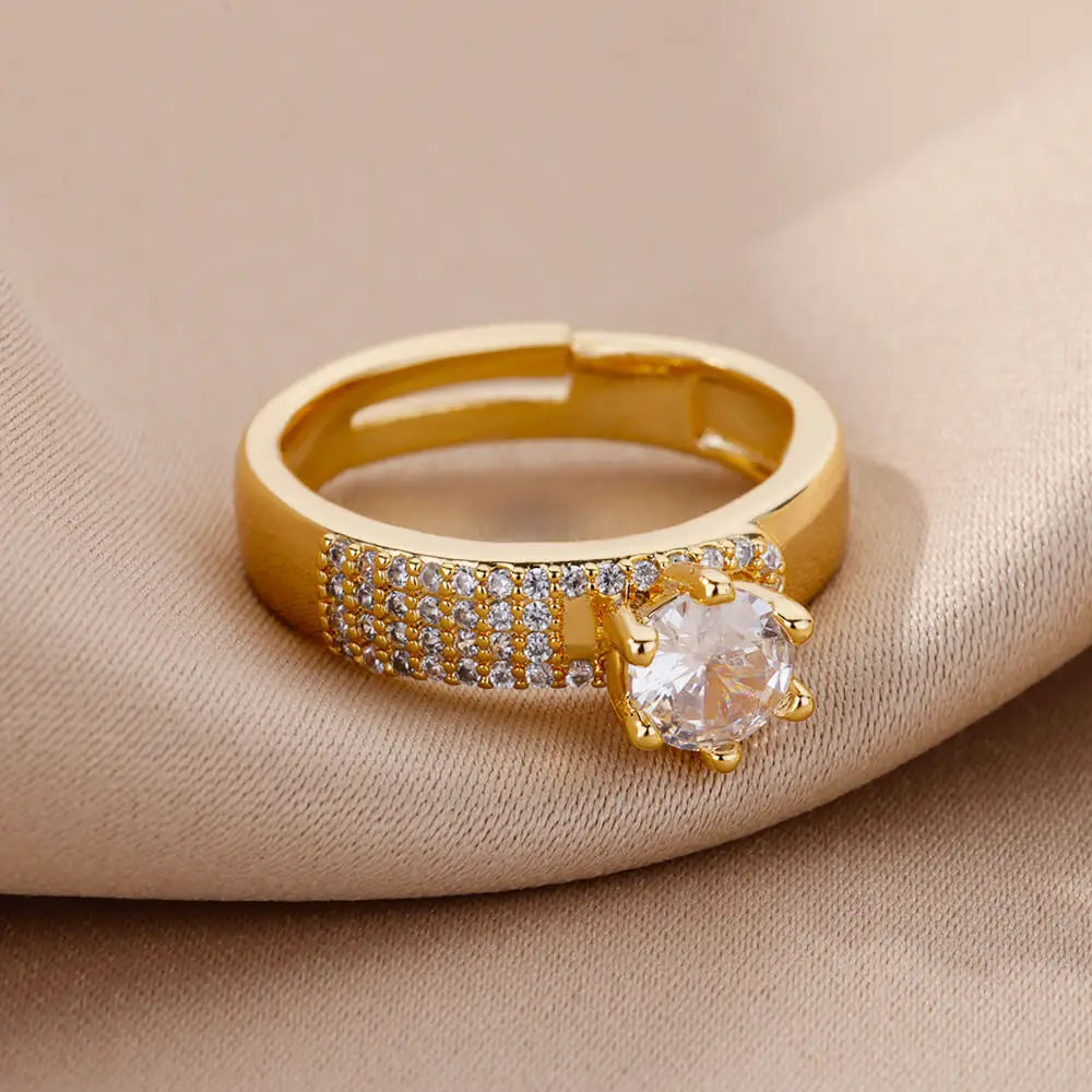 Stainless Steel Round Rings For Women Zircon Geometric Gold Color Crystal Ring Aesthetic Wedding Party Jewerly Gift Bague Femme Vera Lux