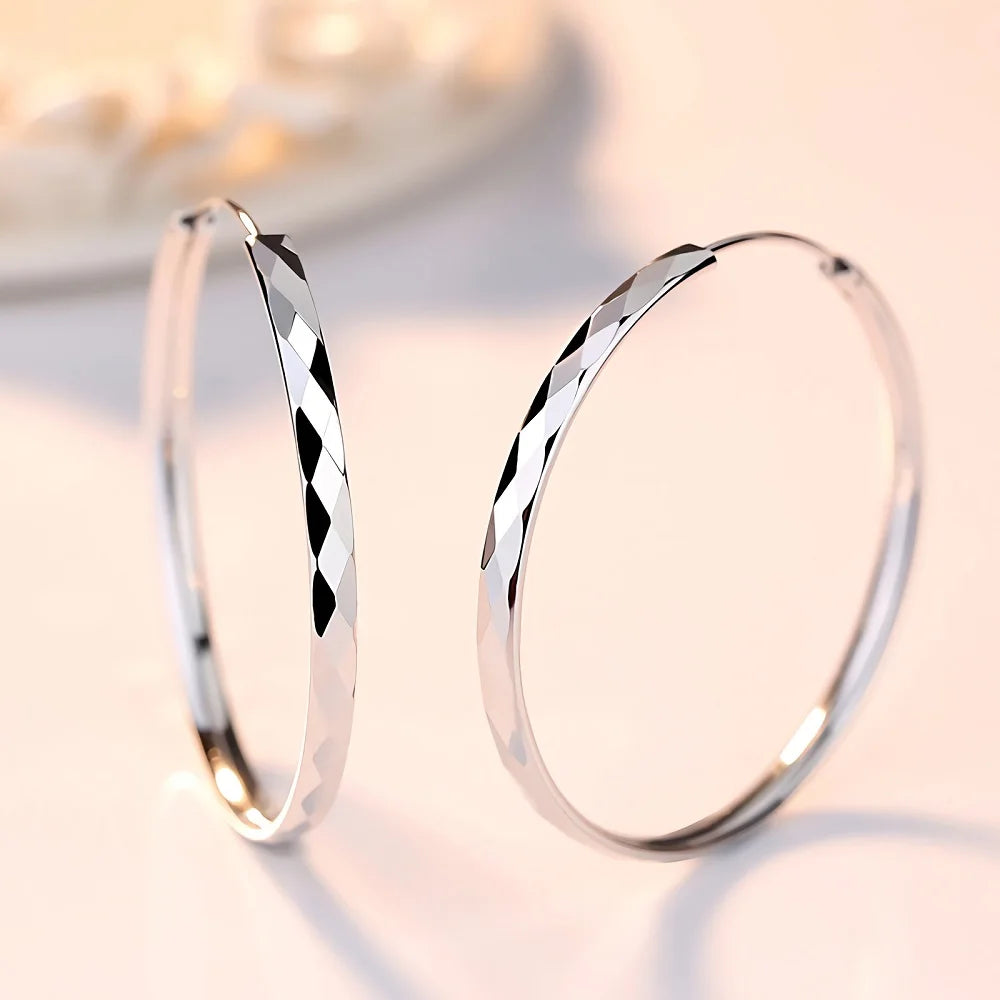 Fine 925 Sterling Silver Luxury 5CM Big Circle Hoop Earrings for Women Charms Original Designer Party Wedding Jewelry Gifts Vera Lux