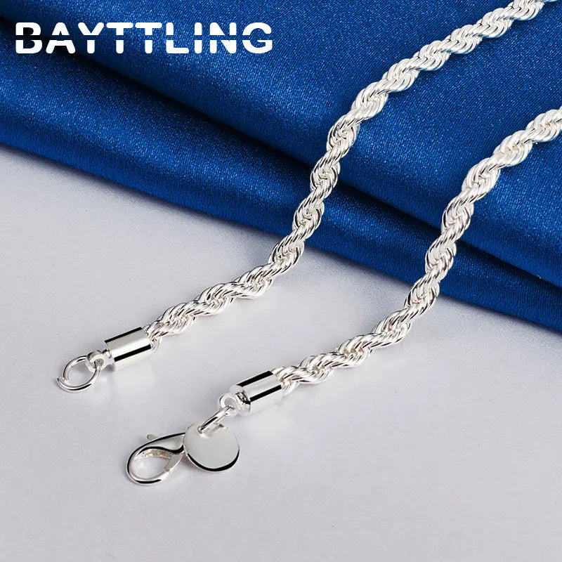 Charm 925 sterling silver Accessories Men 4MM 40-60cm 2PCS Rope Chain Necklace Bracelet Women Fashion Wedding Gift Jewelry Vera Lux