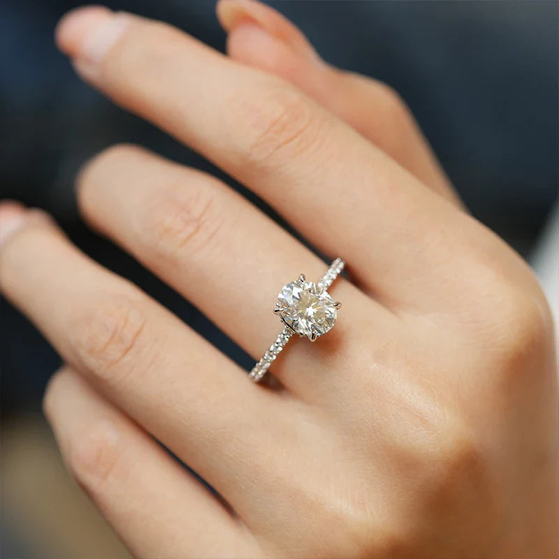 NeeTim 1ct 2ct 3ct Oval Cut Moissanite Rings for Women 925 Sterling Silver Lab Diamond Wedding Engagement Ring Gemstone Band Vera Lux