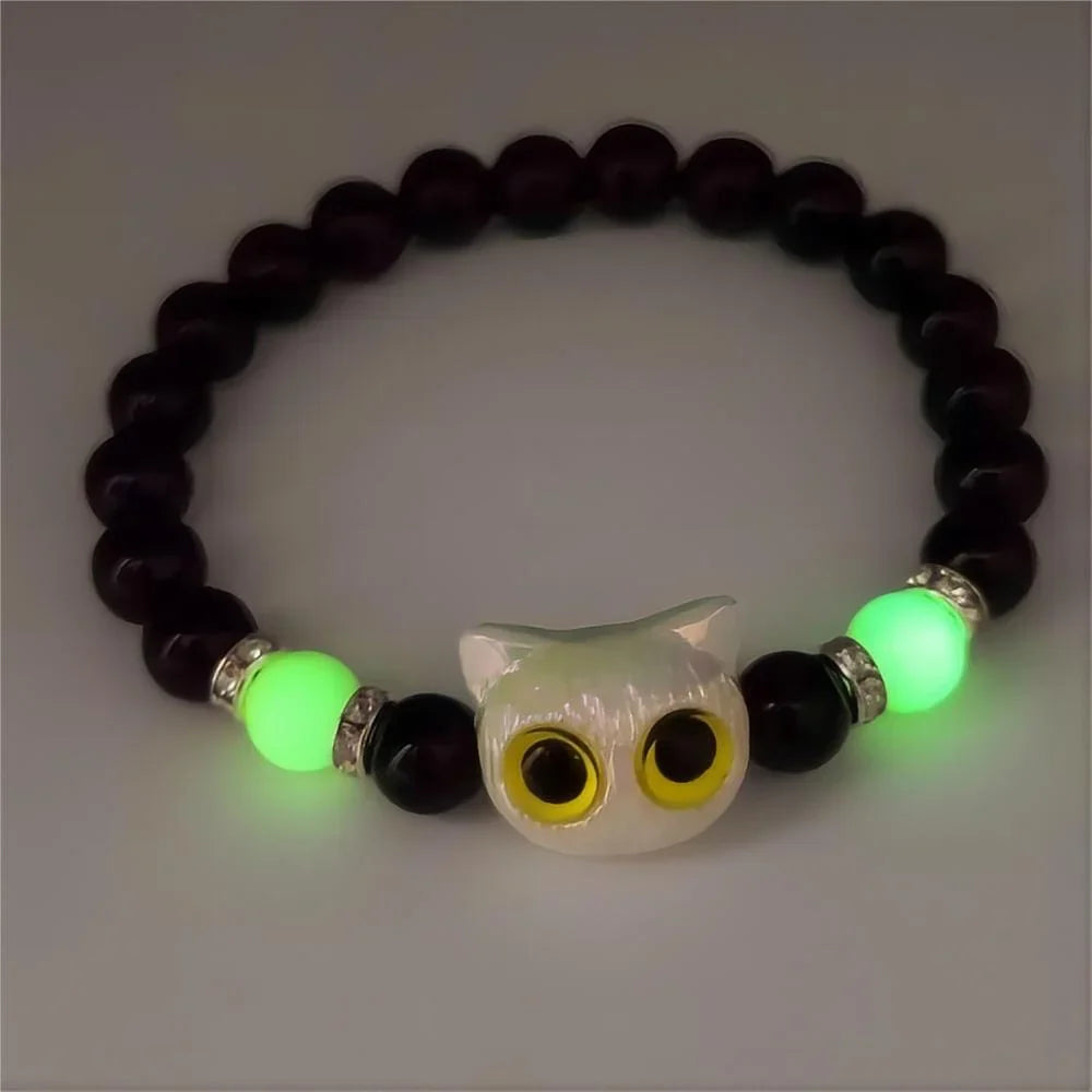 1 PC Matching Bracelets Couples Women Men Luminous Cute Cat Friendship Bracelete Black White Cat Head Bead Strand Bracelet Vera Lux