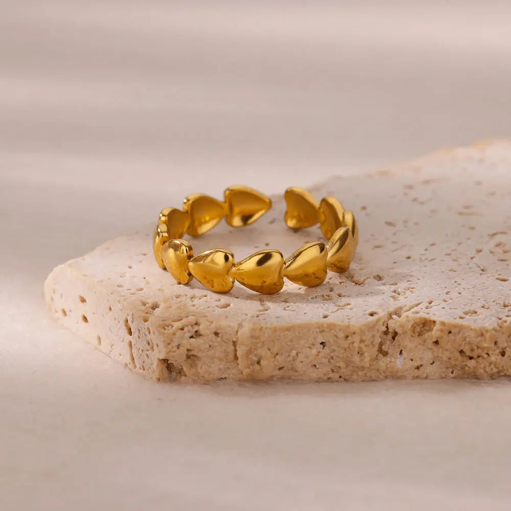 Stainless Steel Heart Rings For Women Opening Adjustable Gold Color Heart Ring Wedding Couple Christmas Jewelry Party Gifts Vera Lux
